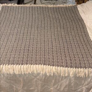 Erin Gates Elements Diamond Woven Fringe Throw Blanket Cream & Black 50” X 54”